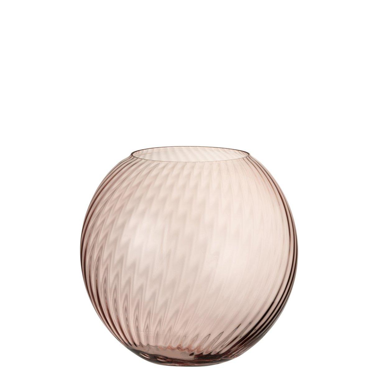 J-Line Vase, rund, geripptes Glas, Rosa, groß – 25,00 cm hoch - HomeDesign Knaus