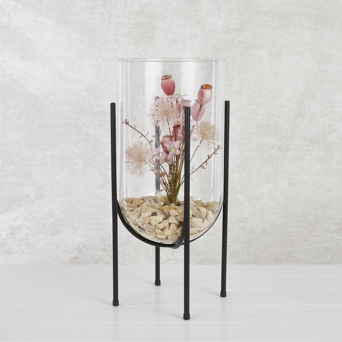 Jamey Vase auf Ständer – H49,5 x Ø23,5 cm – Transparent, Schwarz - HomeDesign Knaus