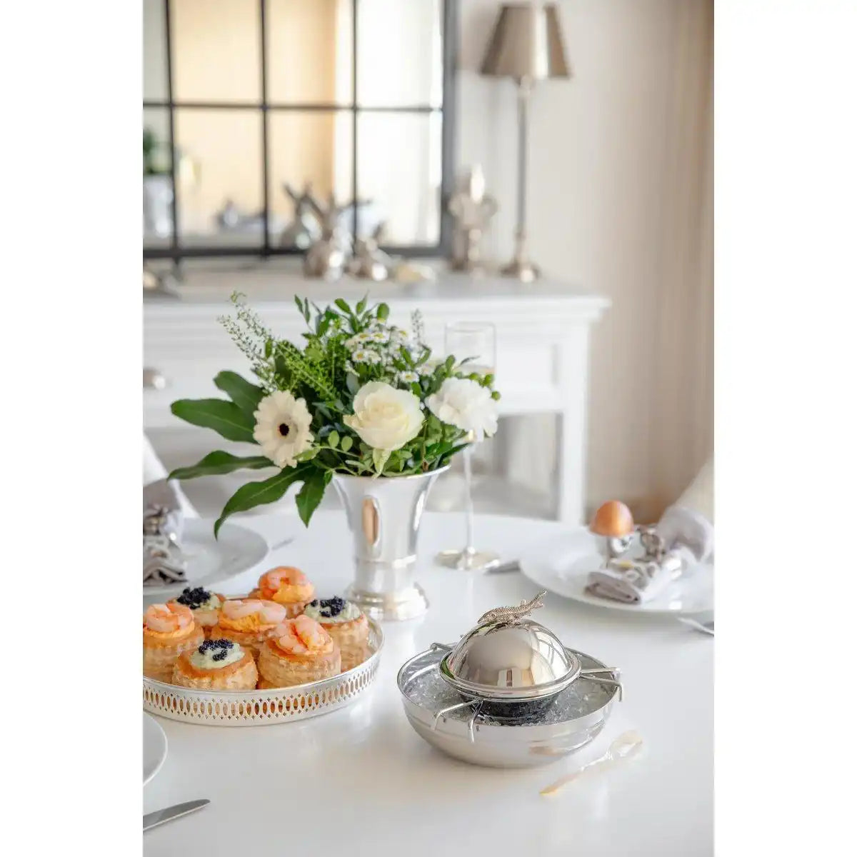 Kaviarschale Stör (Höhe 7 cm), edel versilbert, mit Fisch-Figur als Griff - HomeDesign Knaus