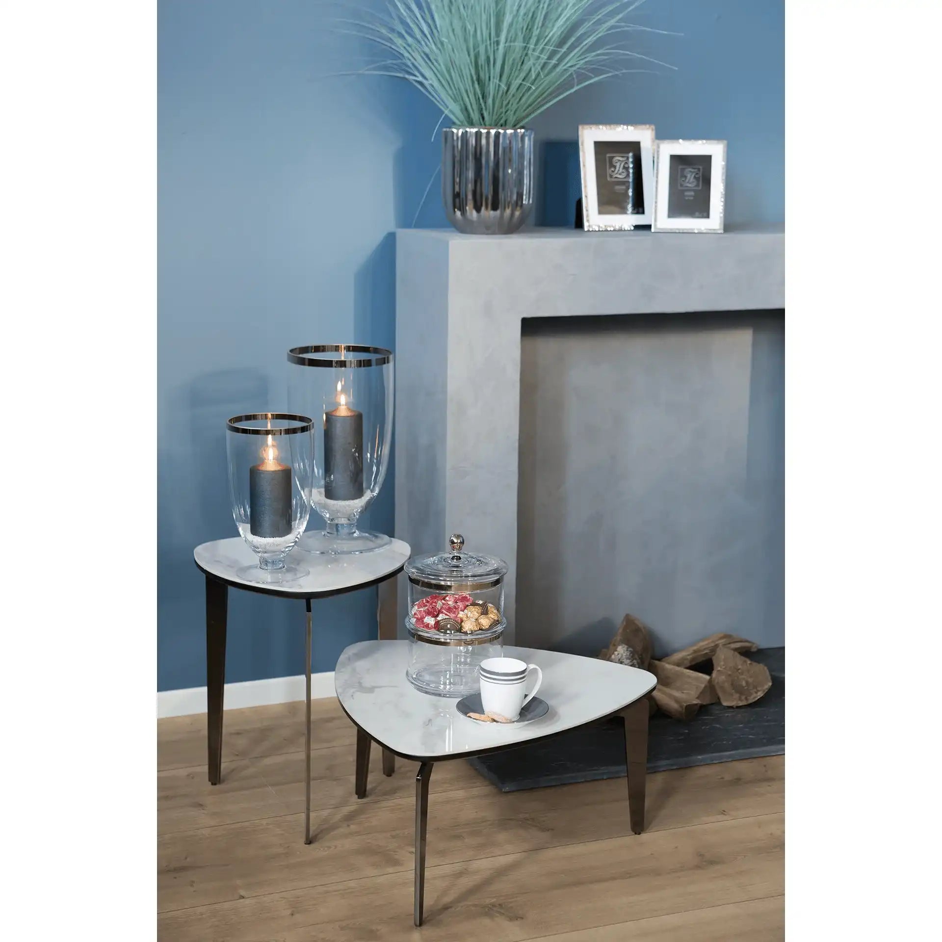 Kelon Designer Couchtisch Bestelltisch Keramik Stahl Mamoroptik 62cm - HomeDesign Knaus