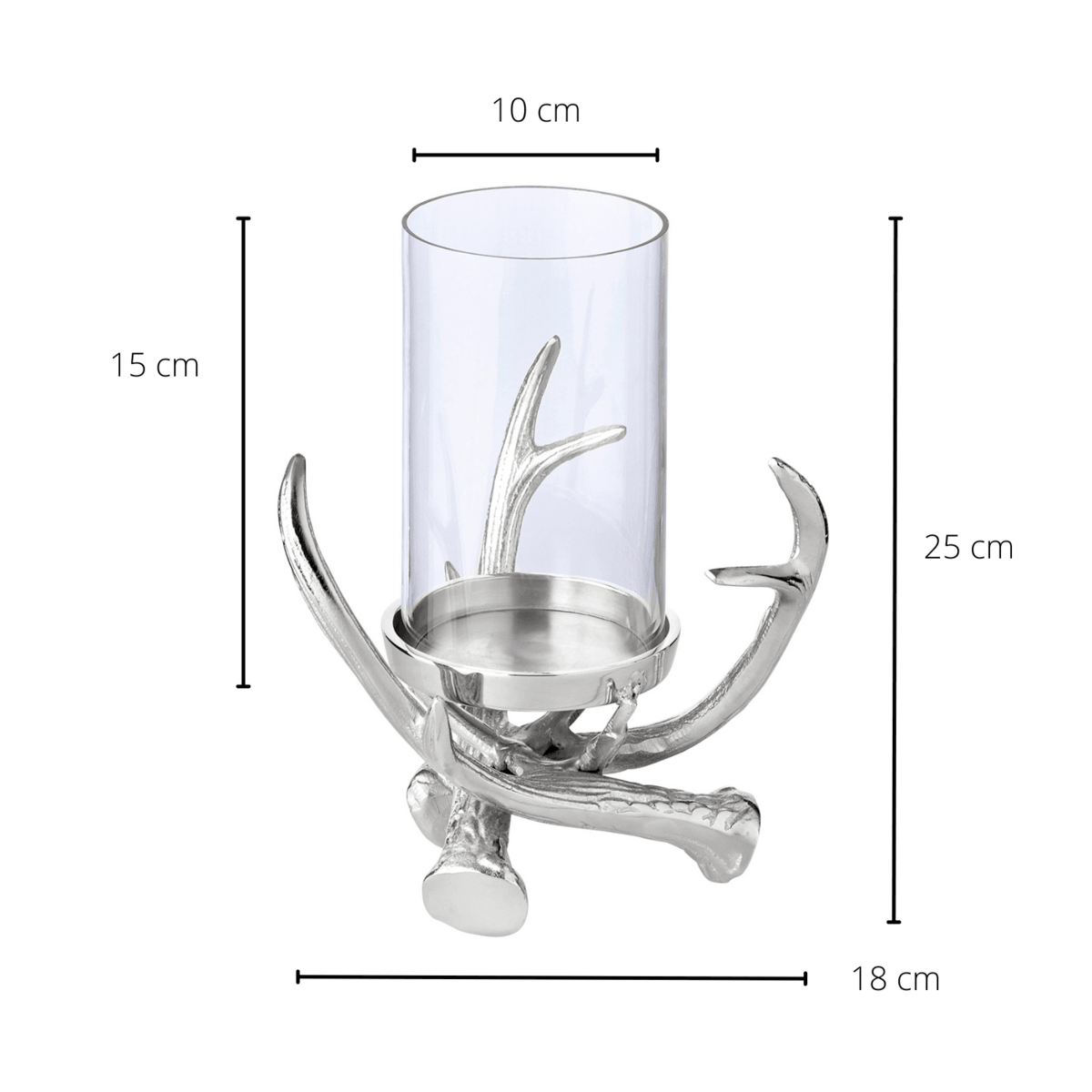 Kerzenhalter Blitu mit Glas (Höhe 25 cm), Aluminium vernickelt, für Stumpenkerze ø 8 cm - HomeDesign Knaus