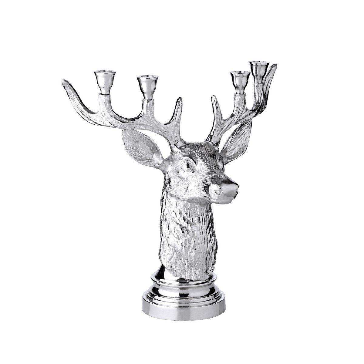 Kerzenleuchter Kerzenhalter Hirsch Geweih, Aluminium vernickelt, für 2 Stabkerzen - HomeDesign Knaus