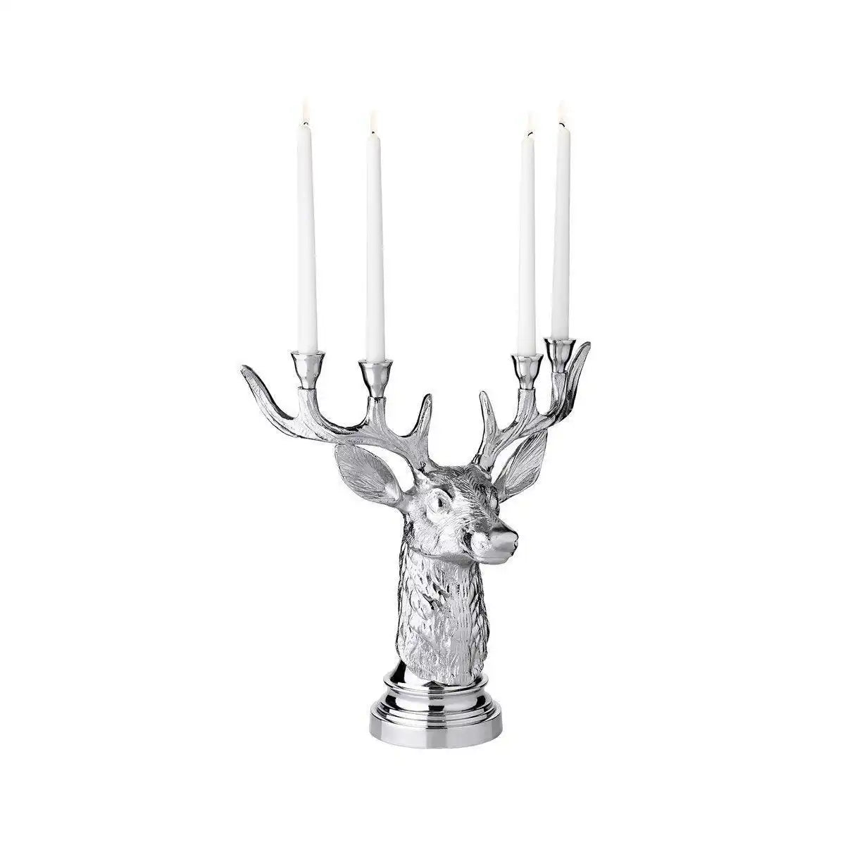 Kerzenleuchter Kerzenhalter Hirsch Geweih, Aluminium vernickelt, für 2 Stabkerzen - HomeDesign Knaus