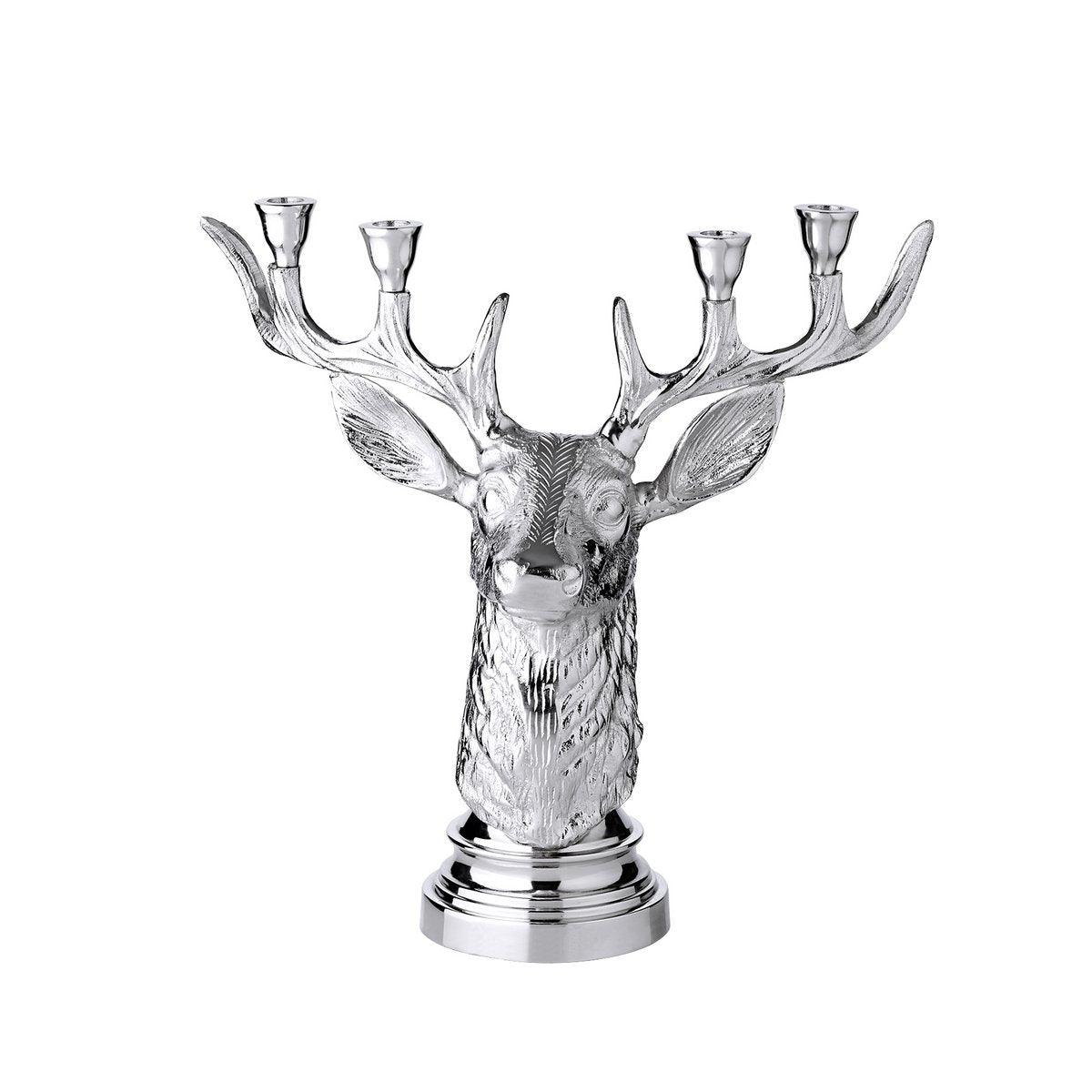 EDZARD Kerzenleuchter Kerzenhalter Hirsch Geweih, Aluminium vernickelt, für 2 Stabkerzen Copy - HomeDesign Knaus