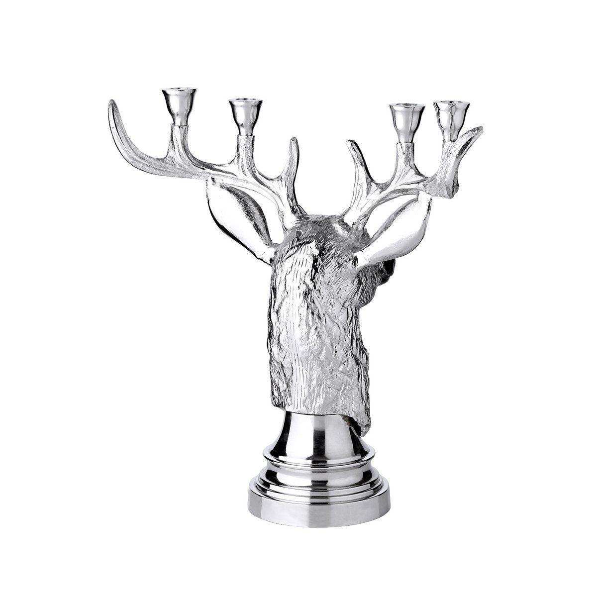 Kerzenleuchter Kerzenhalter Hirsch Geweih, Aluminium vernickelt, für 2 Stabkerzen - HomeDesign Knaus