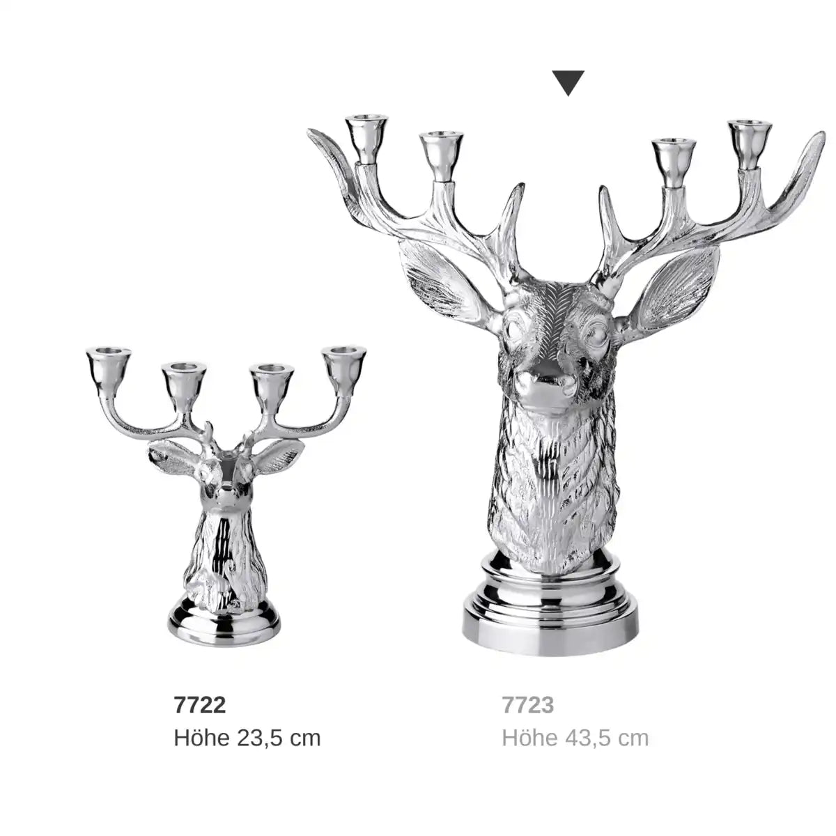 Kerzenleuchter Kerzenhalter Hirsch Geweih, Aluminium vernickelt, für 2 Stabkerzen - HomeDesign Knaus