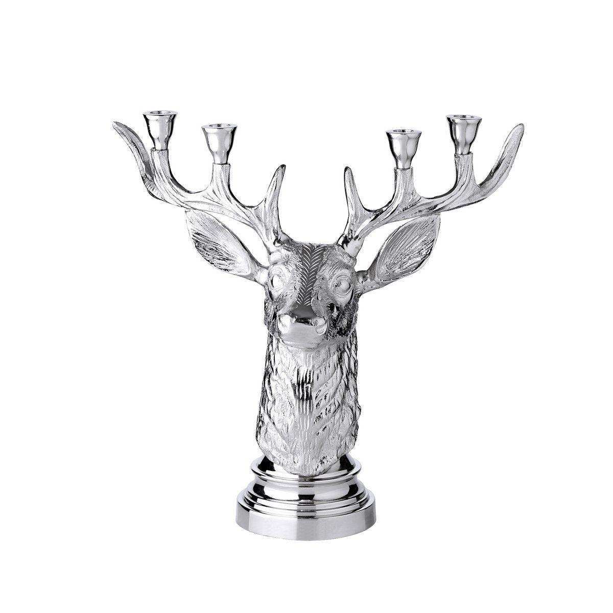 Kerzenleuchter Kerzenhalter Hirsch Geweih, Aluminium vernickelt, für 2 Stabkerzen - HomeDesign Knaus