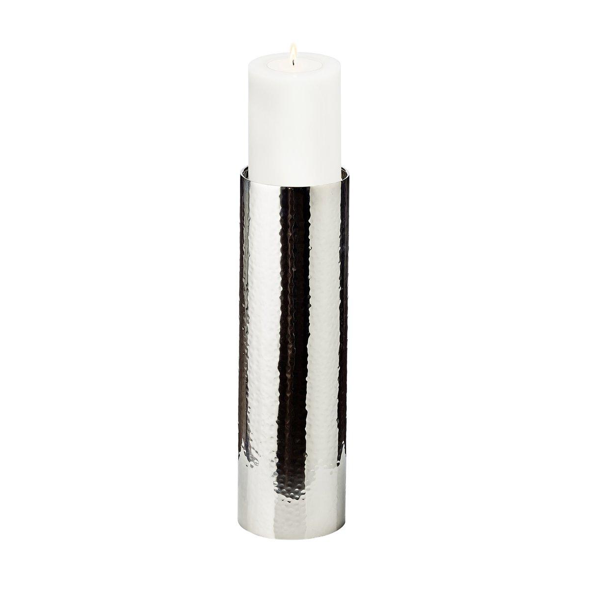 EDZARD Kerzenständer Boston für Kerze Durchmesser 10 cm, gehämmert, Edelstahl glänzend vernickelt, H 40 cm - HomeDesign Knaus