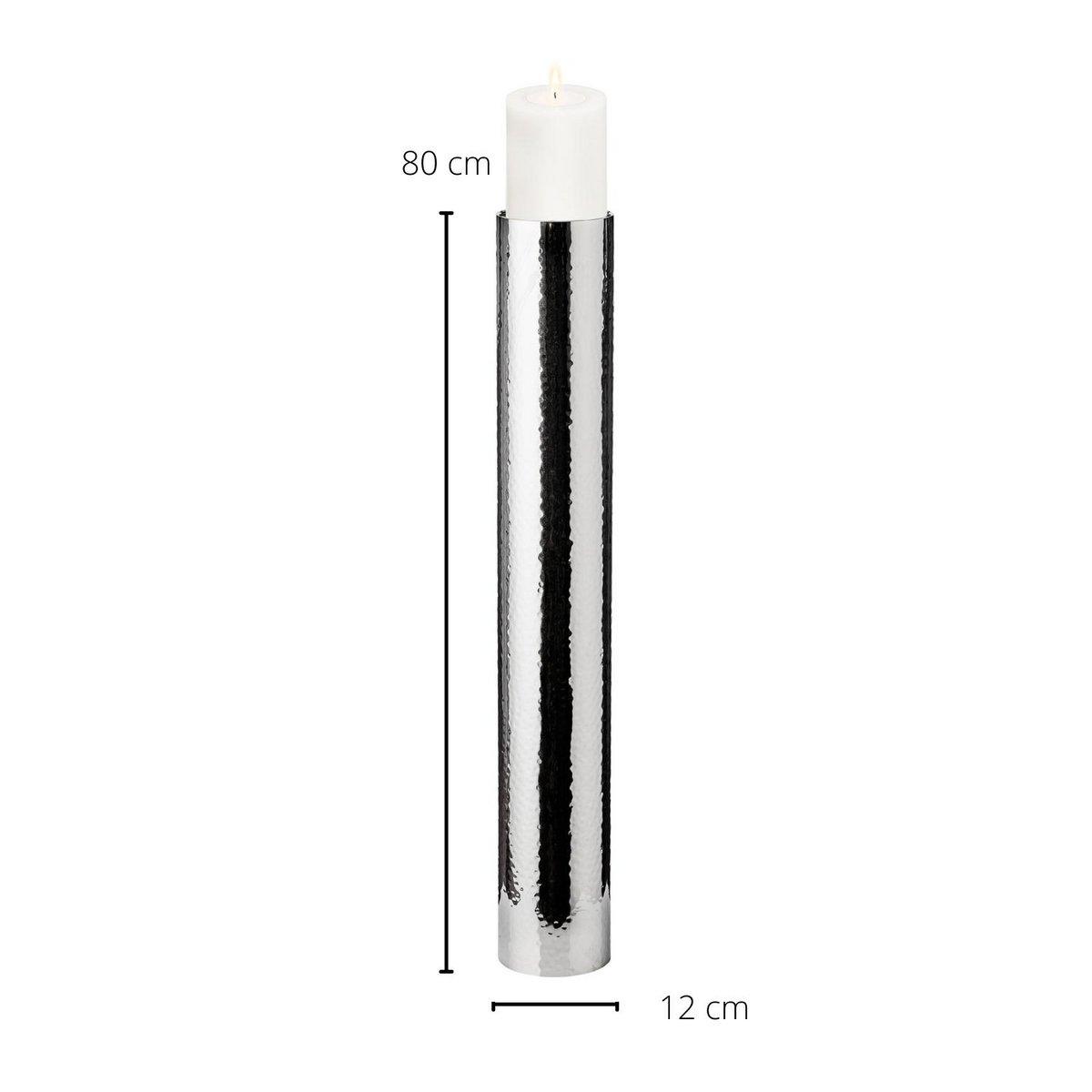 EDZARD Kerzenständer Boston für Kerze Durchmesser 10 cm, gehämmert, Edelstahl glänzend vernickelt, H 83 cm - HomeDesign Knaus