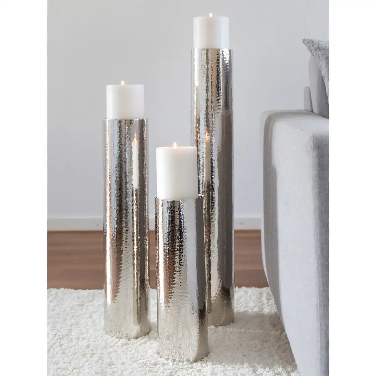 Kerzenständer Boston gehämmert Edelstahl glänzend vernickelt 83 cm - HomeDesign Knaus