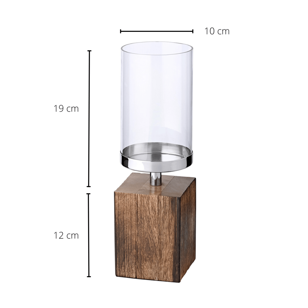 Kerzenständer Meo (Höhe 16,5 cm), Edelstahl vernickelt, Sockel aus Holz, für Kerzen bis Ø 9 cm - HomeDesign Knaus