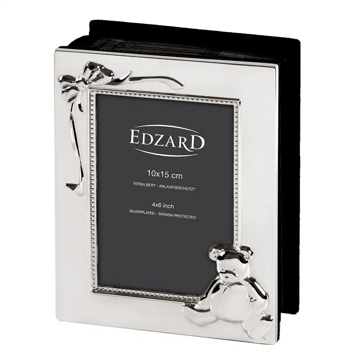 Kinder Fotoalbum Teddybär für 100 Fotos 10x15 cm, edel versilbert, anlaufgeschützt, schwarze Seiten - HomeDesign Knaus