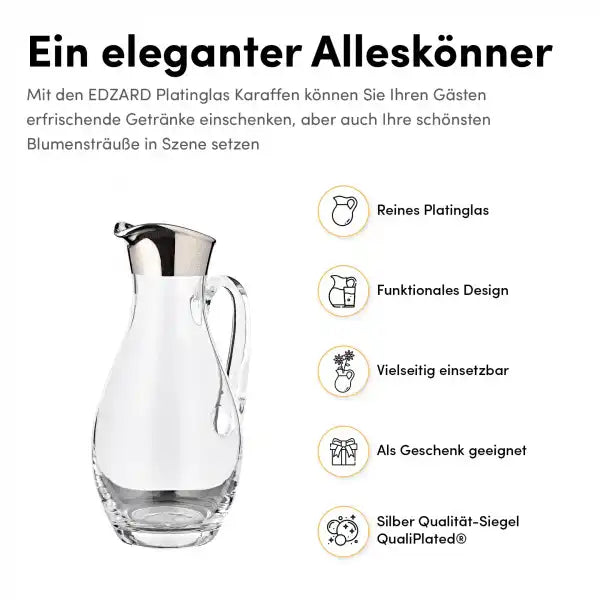 Krug Johnny, mundgeblasenes Kristallglas mit Platinrand, Höhe 1,8 Liter - HomeDesign Knaus
