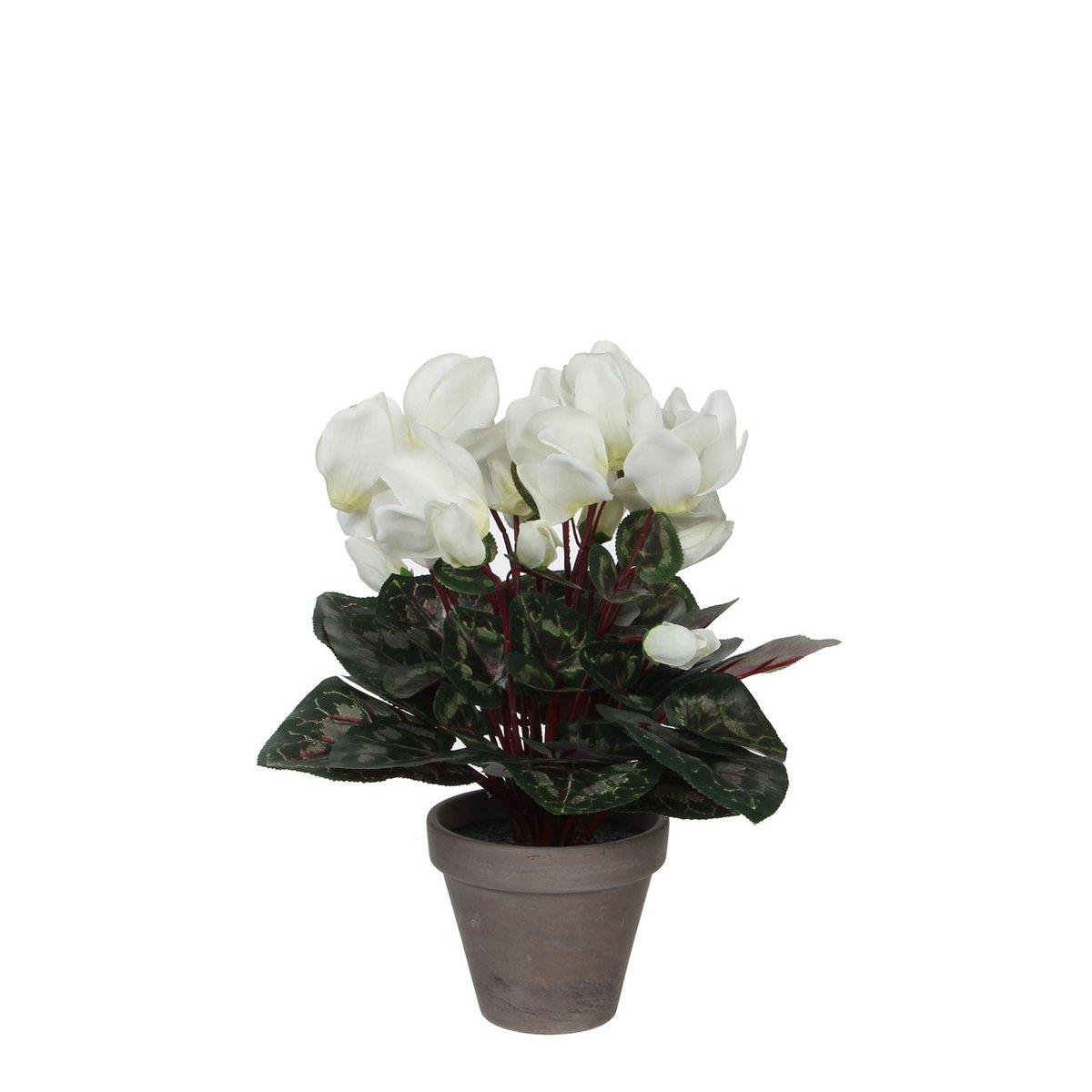 Künstliche Alpenveilchenpflanze im Blumentopf Stan – H30 x Ø30 cm – Weiß - HomeDesign Knaus