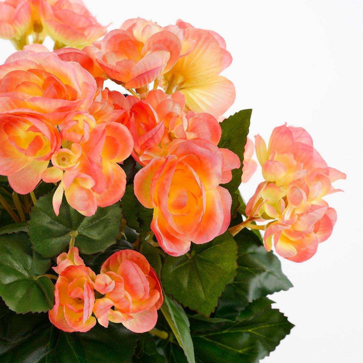 Künstliche Begonienpflanze im Stan-Blumentopf – H30 x Ø25 cm – Lachsrosa - HomeDesign Knaus