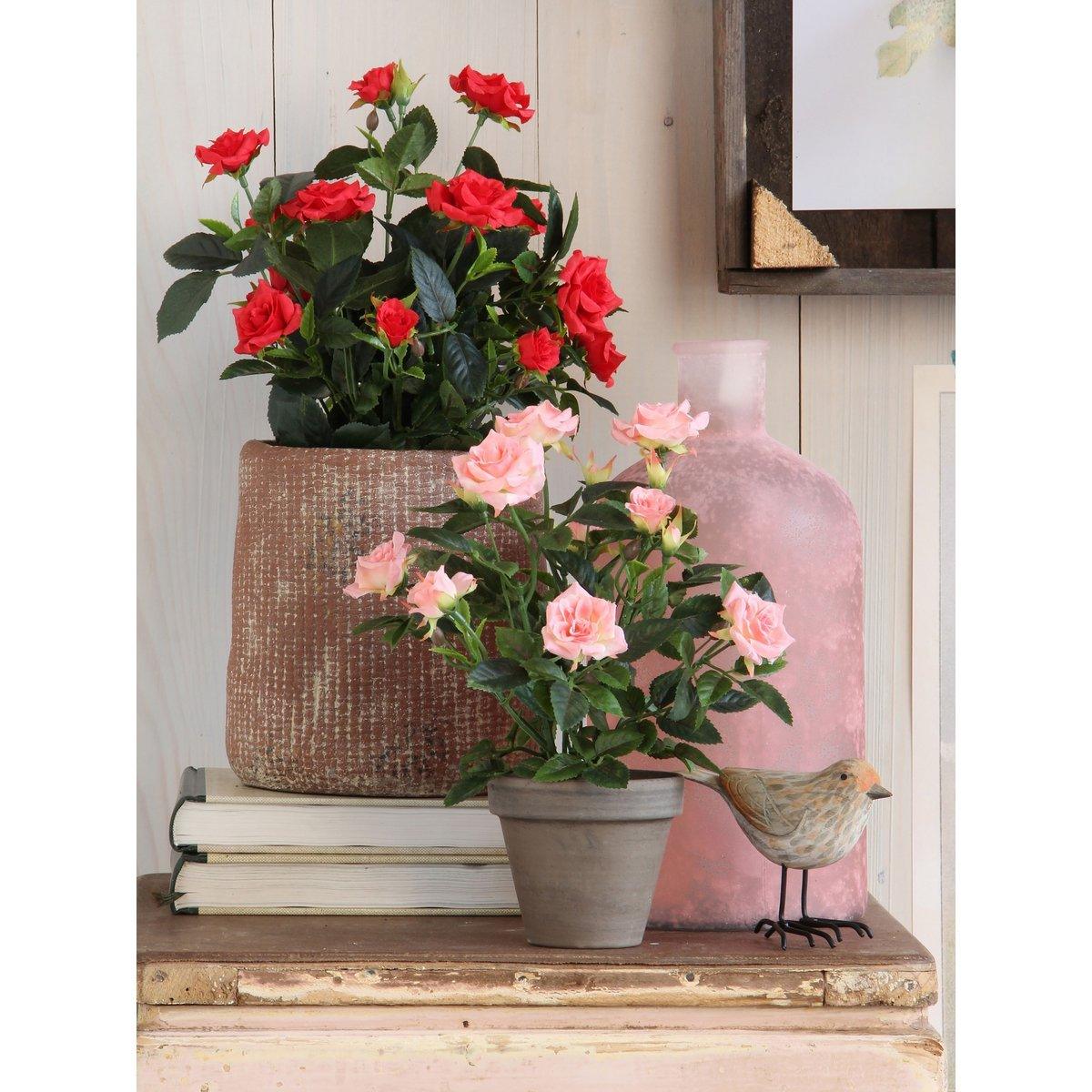 Künstliche Rosenstrauchpflanze im Blumentopf Stan – H33 x Ø25 cm – Rot - HomeDesign Knaus