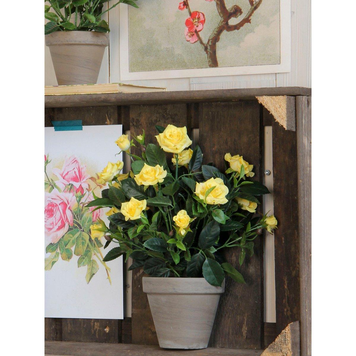 Künstliche Rosenstrauchpflanze im Stan-Blumentopf – H33 x Ø25 cm – Gelb - HomeDesign Knaus