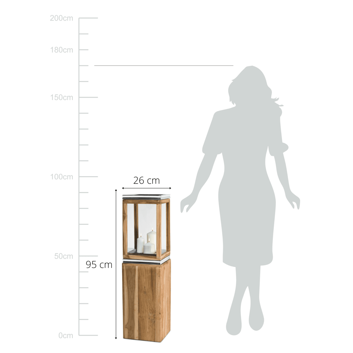 EDZARD Laterne Dubai mit Sockel, Teakholz und Edelstahl glänzend vernickelt, Höhe 95 cm, Gewicht 10,8 kg - HomeDesign Knaus