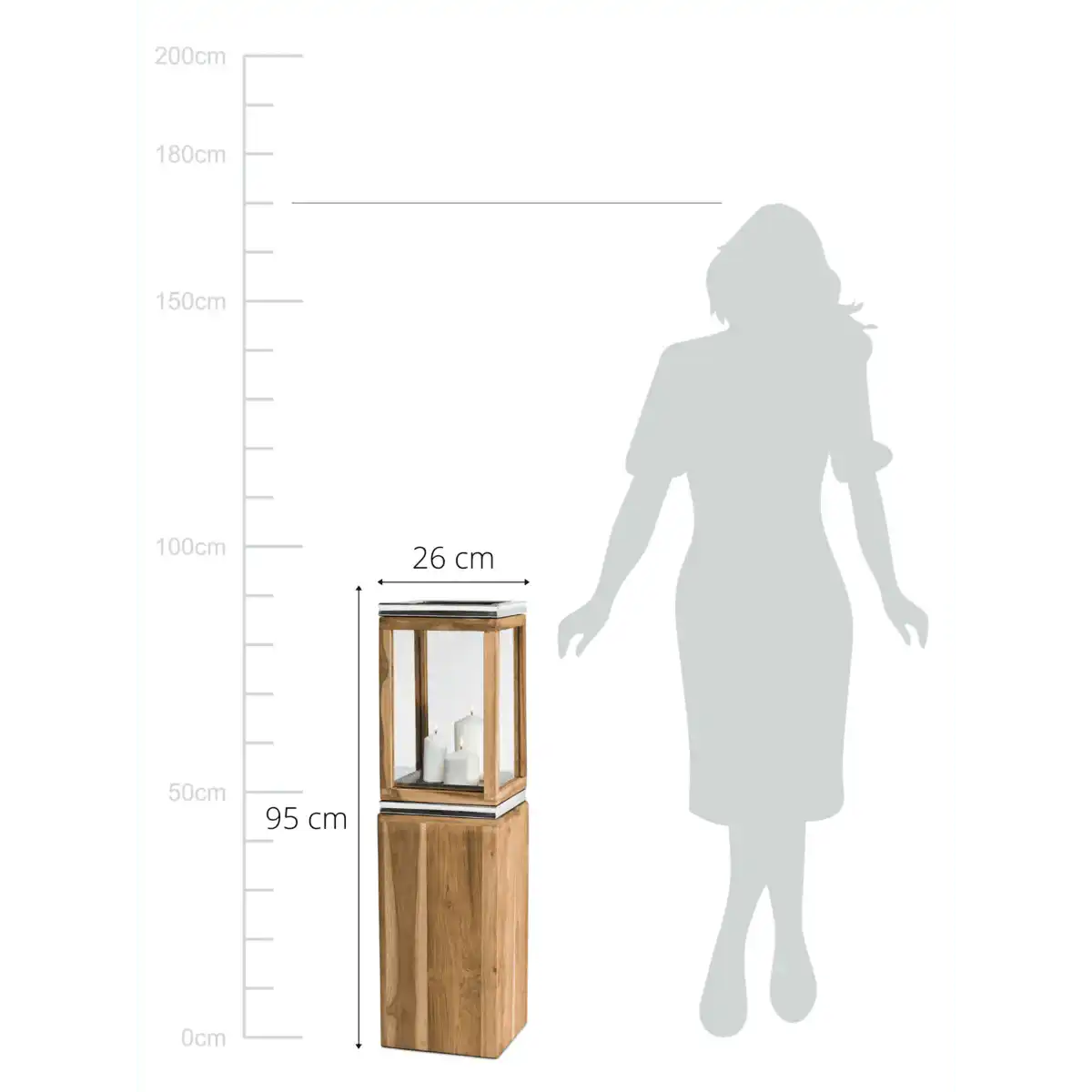 Laterne Dubai mit Sockel, Teakholz und Edelstahl glänzend vernickelt, Höhe 95 cm - HomeDesign Knaus