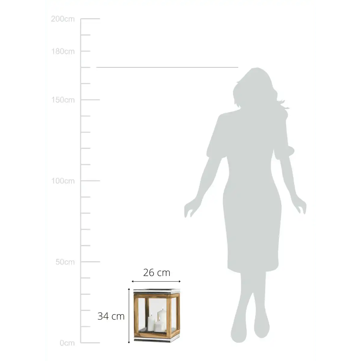 Laterne Dubai, Teakholz und Edelstahl glänzend vernickelt 34cm - HomeDesign Knaus