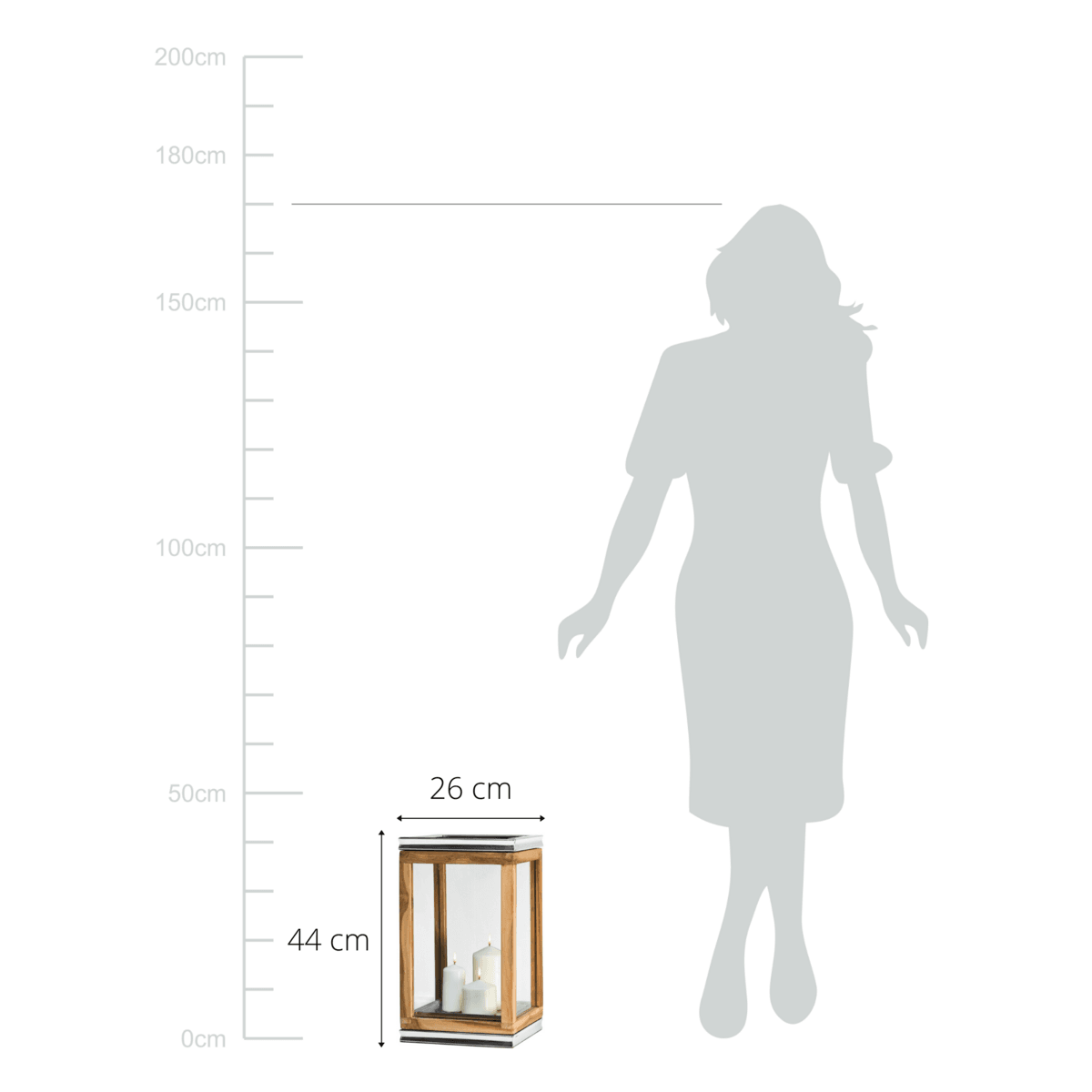 EDZARD Laterne Dubai, Teakholz und Edelstahl glänzend vernickelt, Höhe 44 cm, Gewicht 4,7 kg - HomeDesign Knaus