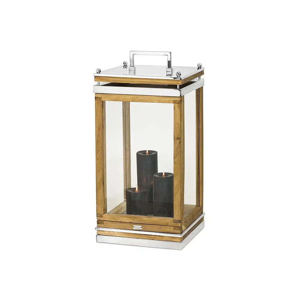 Laterne Huntsville mit Griff, Holz und Edelstahl glänzend vernickelt 66 cm - HomeDesign Knaus