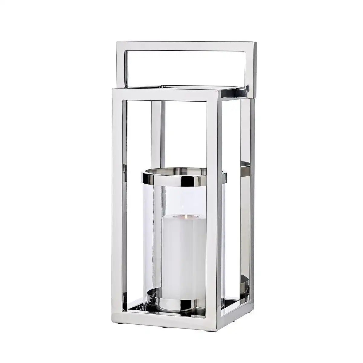 Laterne Windlicht Manhattan mit Griff, Edelstahl glänzend vernickelt 58 cm - HomeDesign Knaus