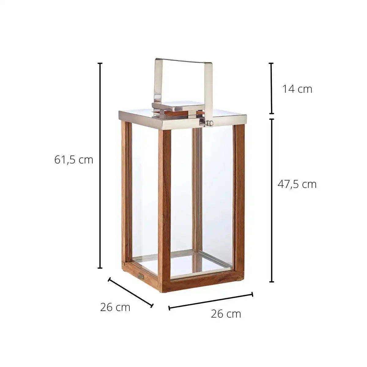 Laterne Windlicht Miami mit klappbarem Griff, Holz und Edelstahl glänzend vernickelt 61,5 cm - HomeDesign Knaus