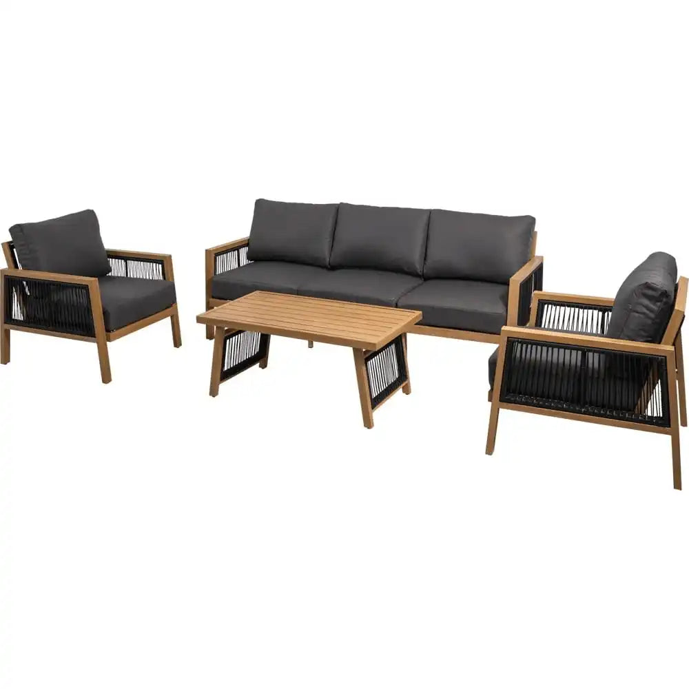 Lounge-Set Alicante Gartenmöbel Aluminiumgestell in Holzoptik - HomeDesign Knaus