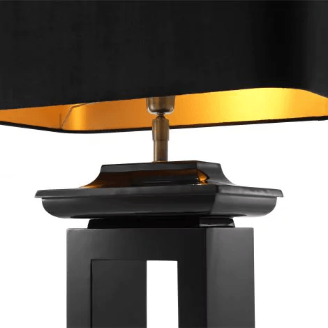 Eichholtz MANDARIN Glamourösen Tischlampe Klavierschwarz | schwarzem Samtschirm Handarbeit - HomeDesign Knaus