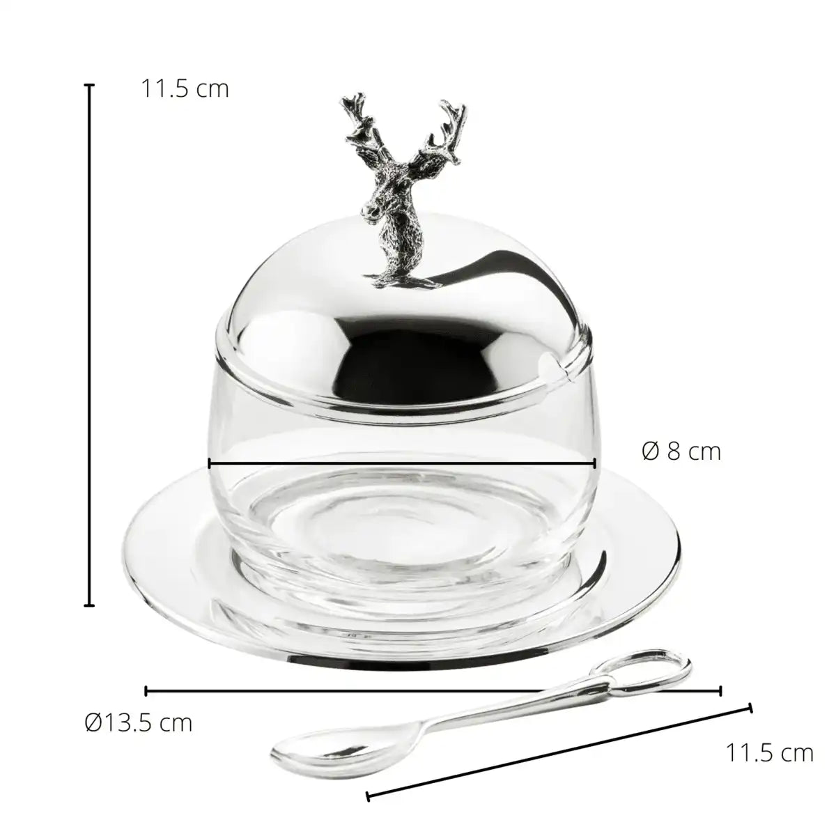Marmeladenglas Hirsch mit Untersetzer und Löffel, edel versilbert - HomeDesign Knaus