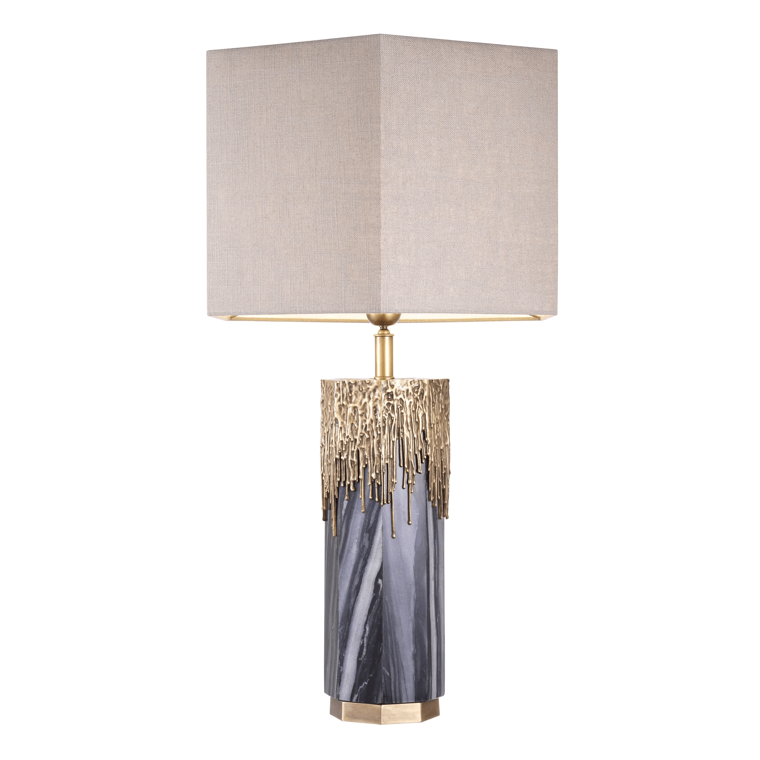 Eichholtz MILLER Glamourösen Tischlampe Grauer Marmor | Vintage-Messing Schirm aus Leinenmischung Handarbeit - HomeDesign Knaus