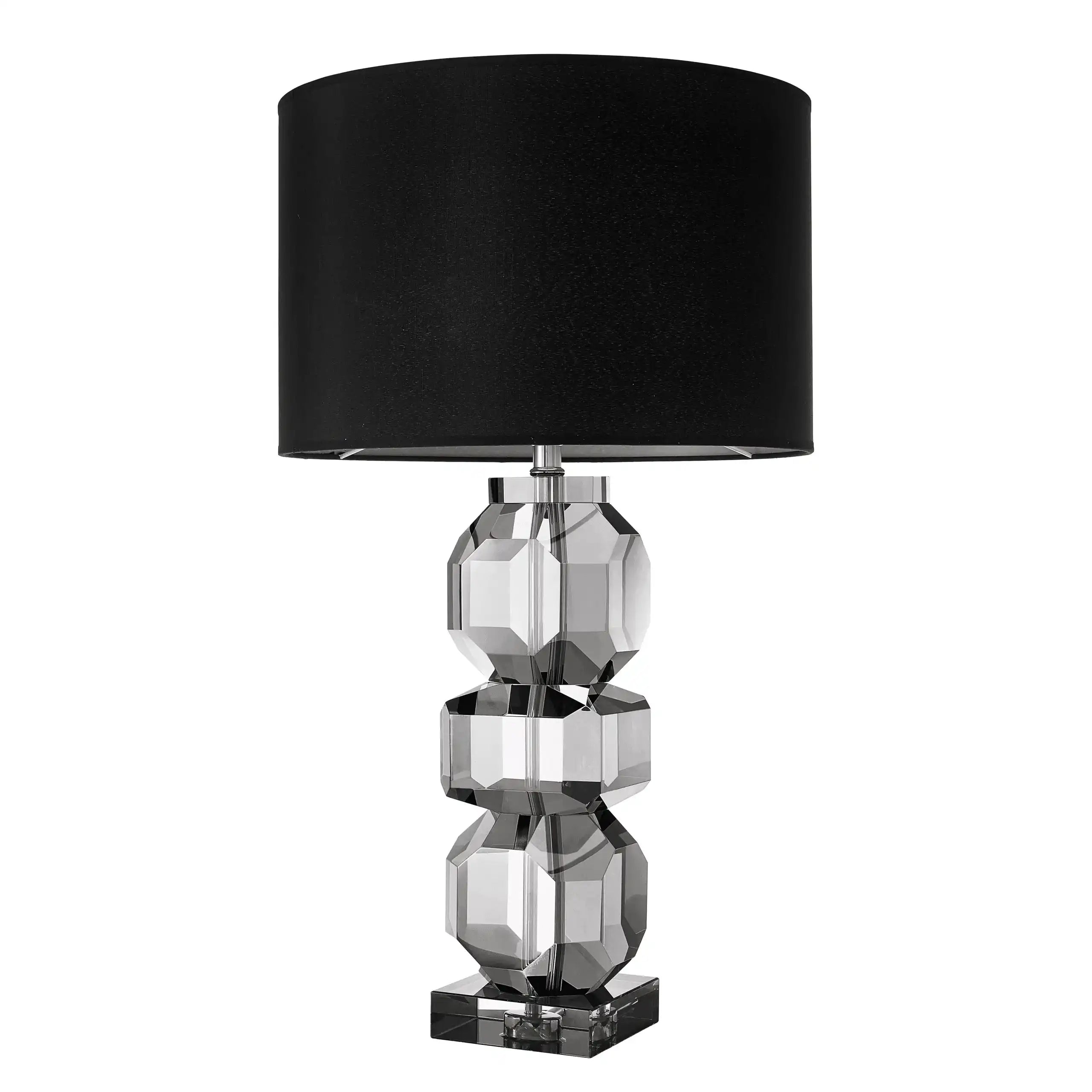 Morninggton Rauchkristallglas Tischleuchte schwarzem Schirm - HomeDesign Knaus