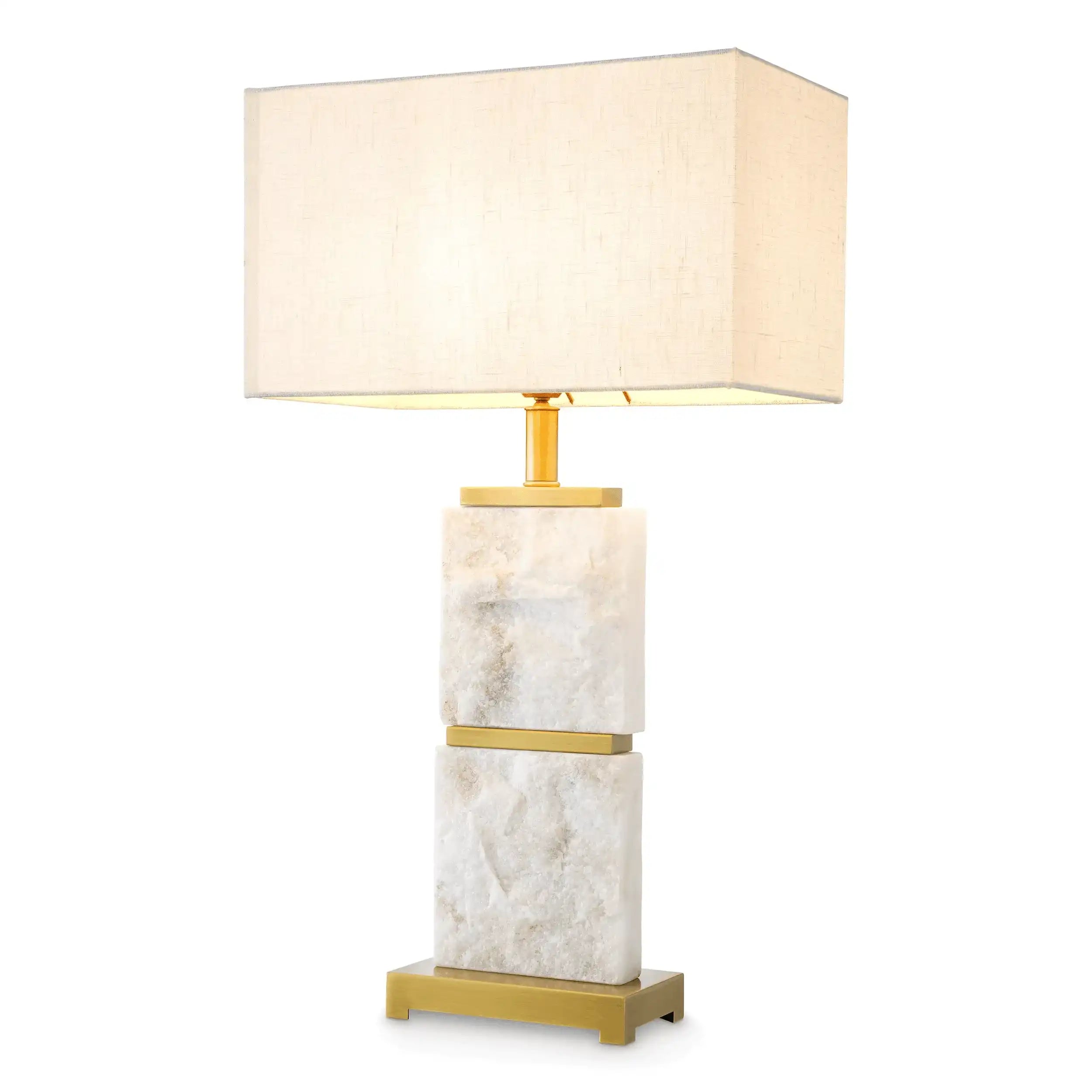 Newton Tischleuchte Travertin Antikes Messingfinish Mamor - HomeDesign Knaus