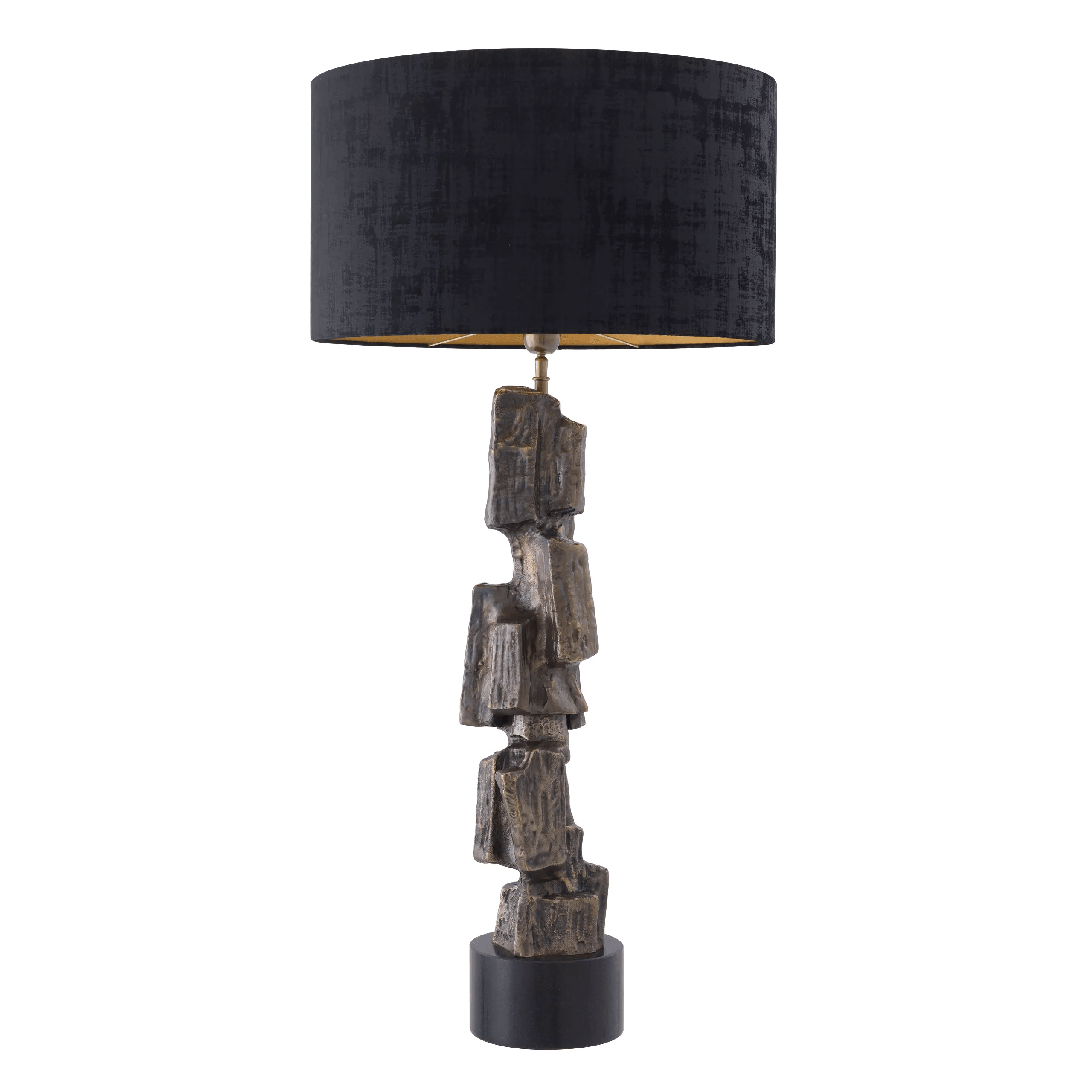 Eichholtz NOTO Glamourösen Tischlampe Vintage-Messing | Granitsockel Illusion Black Shade Handarbeit - HomeDesign Knaus