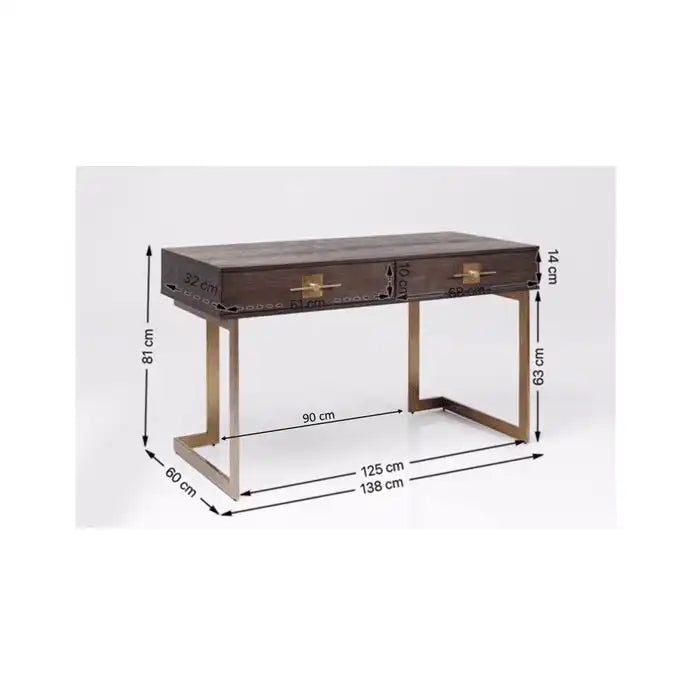 Osaka Schreibtisch Esche Natur gebürstet Messing Edelstahl - HomeDesign Knaus