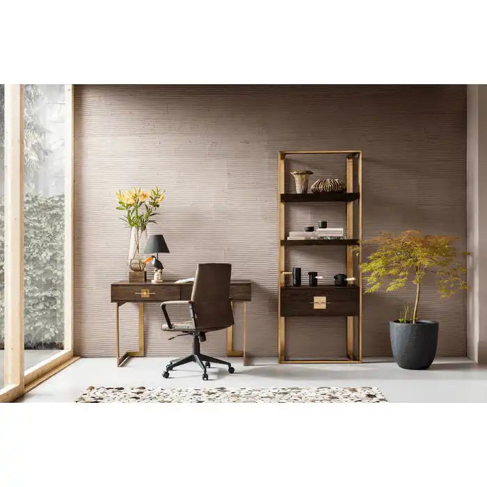 Osaka Schreibtisch Esche Natur gebürstet Messing Edelstahl - HomeDesign Knaus