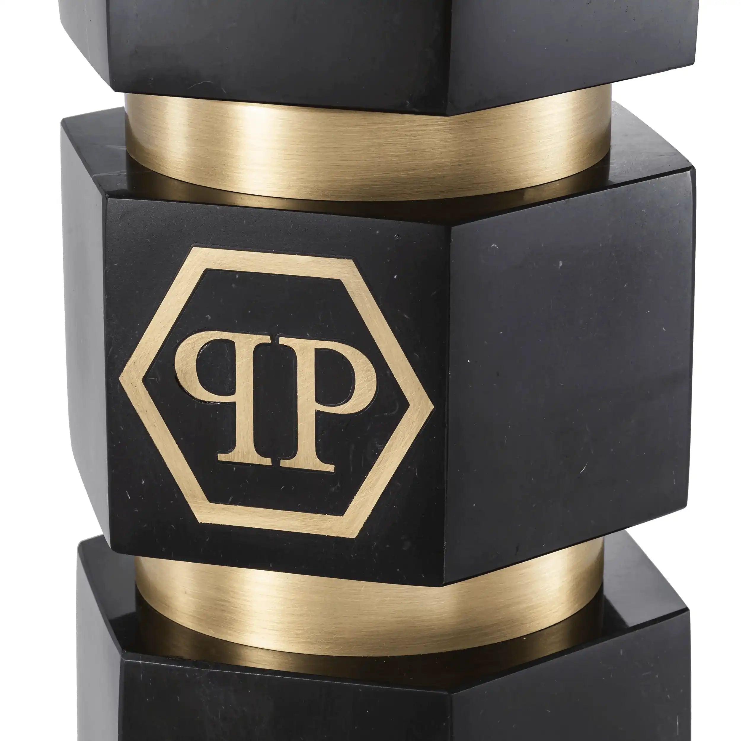 Philipp Plein CAHABA Glamourösen Tischlampe Weißer Marmor gebürstetes Messing weißer Schirm mit Leopardenfutter Handarbeit - HomeDesign Knaus