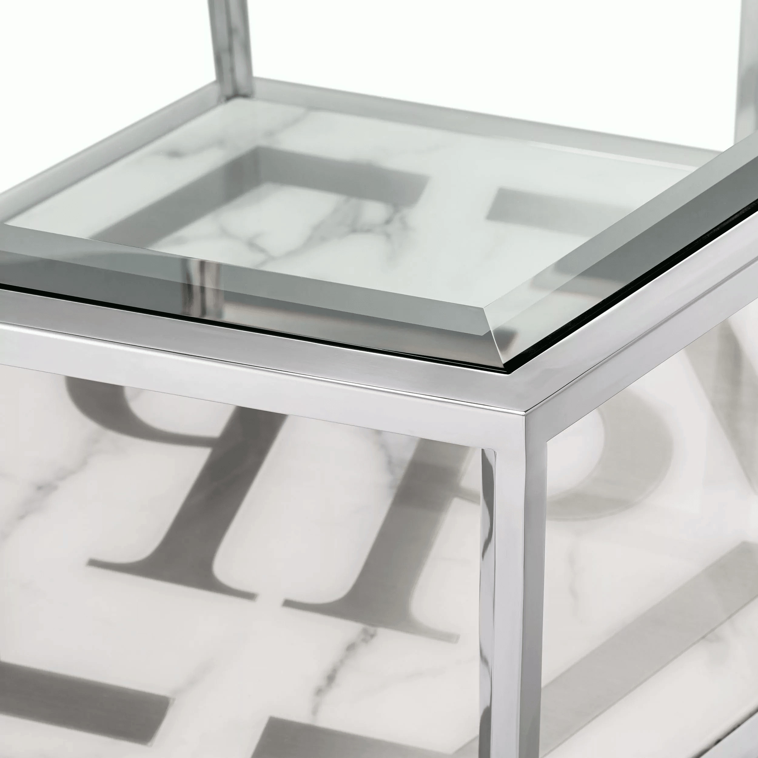 Philipp Plein Designer FALCON Beistelltisch weißer Kunstmarmor Klarglas gebürstetem Messing - HomeDesign Knaus