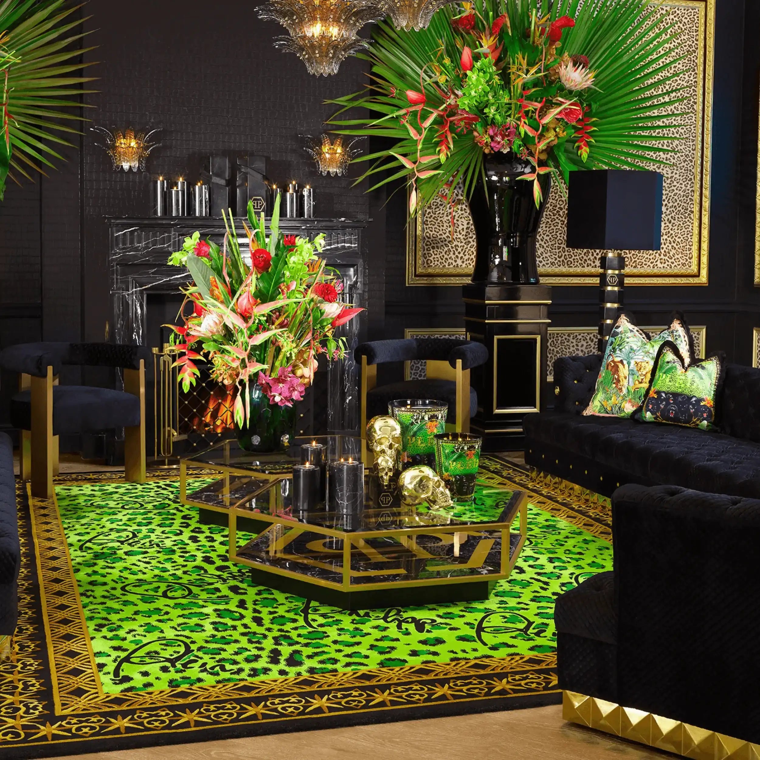 Philipp Plein FALCON Couchtisch Handarbeit Klarglas Sockel aus gebürstetem Messing - HomeDesign Knaus