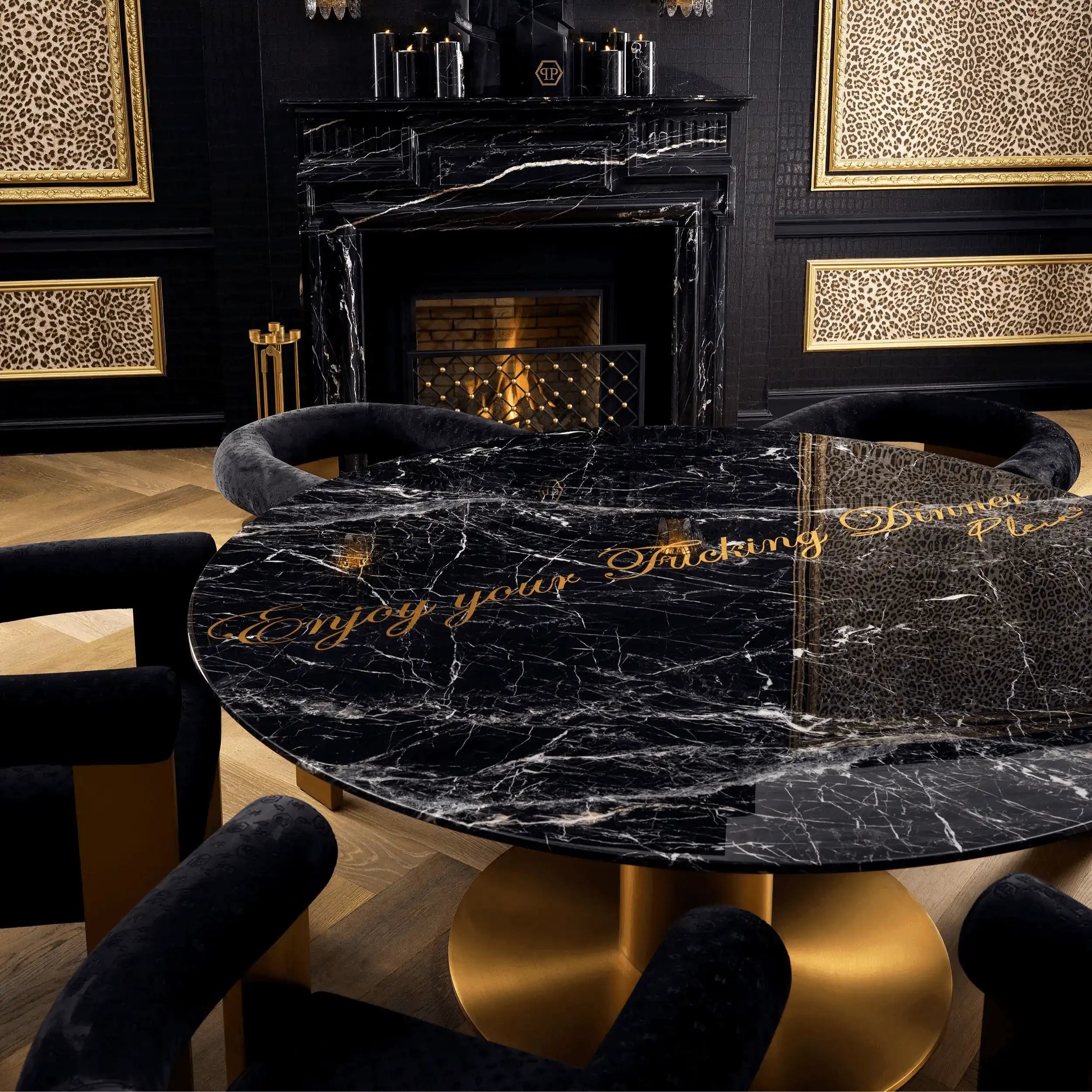 Philipp Plein GENIESSEN runder Esstisch Messing-Finish Marmor Limitiert - HomeDesign Knaus