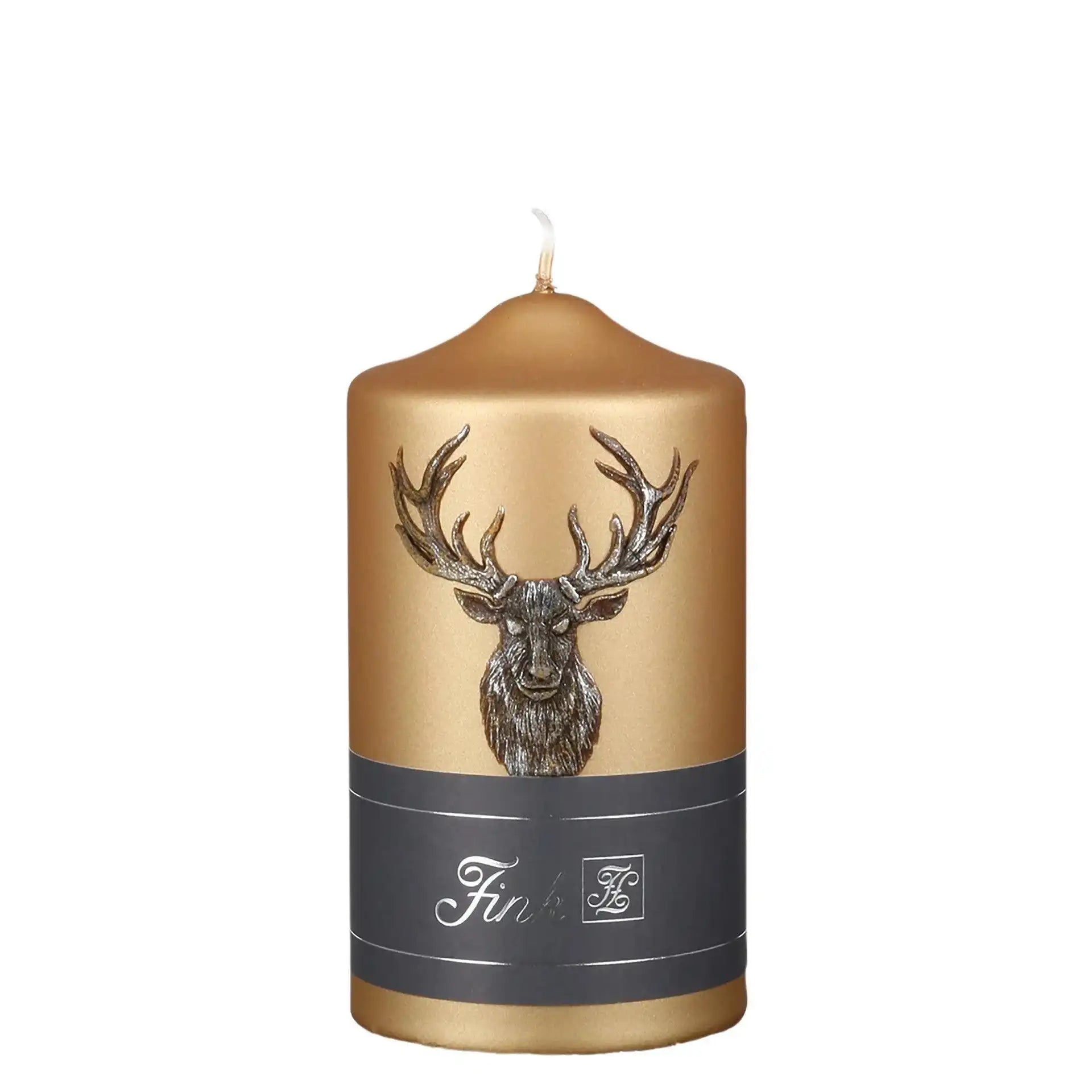 Premium Metallic Hirsch Stumpenkerze Hirsch Gold 15cm - HomeDesign Knaus