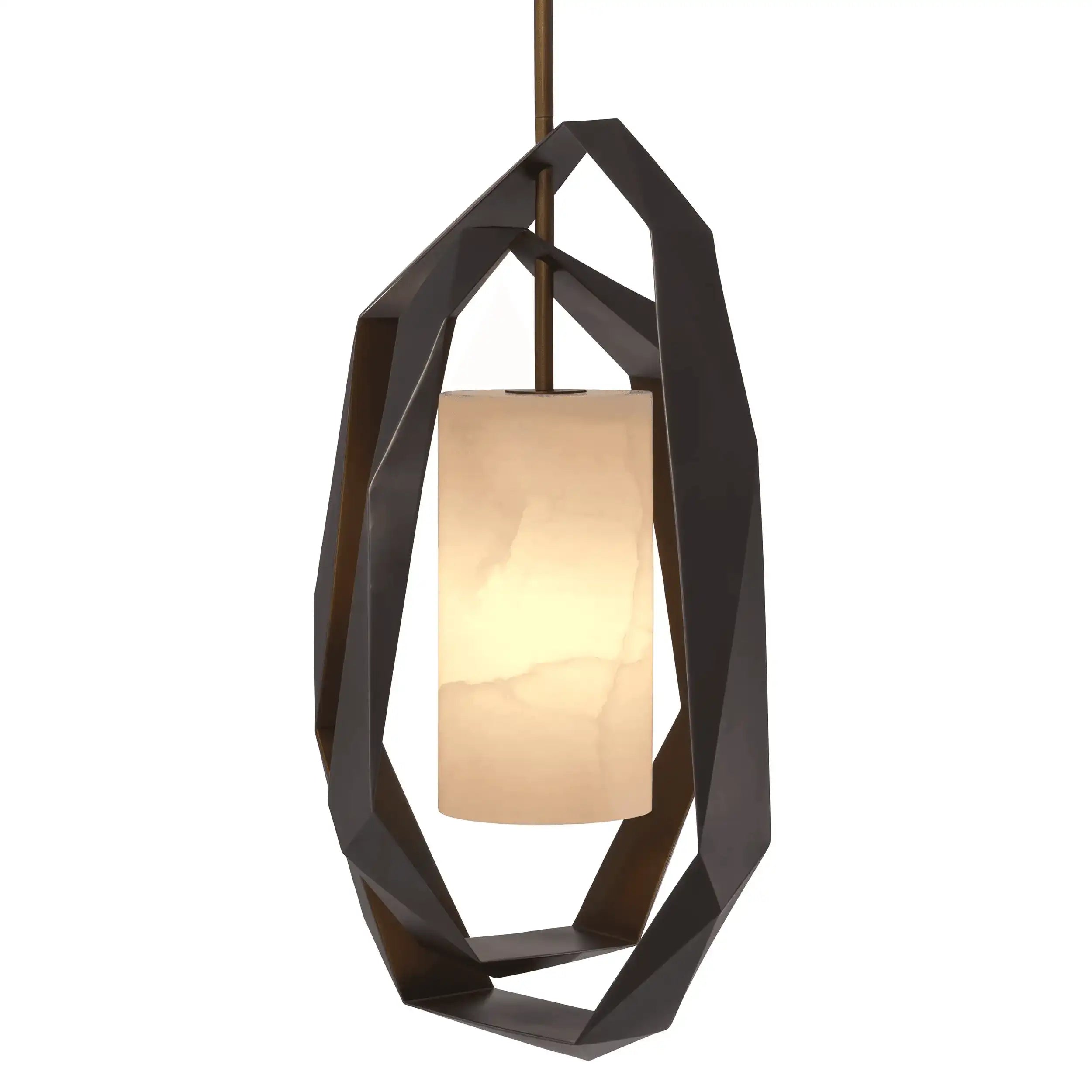 Santos Double Hängeleuchte Antik Messingfinish Alabaster Material Unikat - HomeDesign Knaus