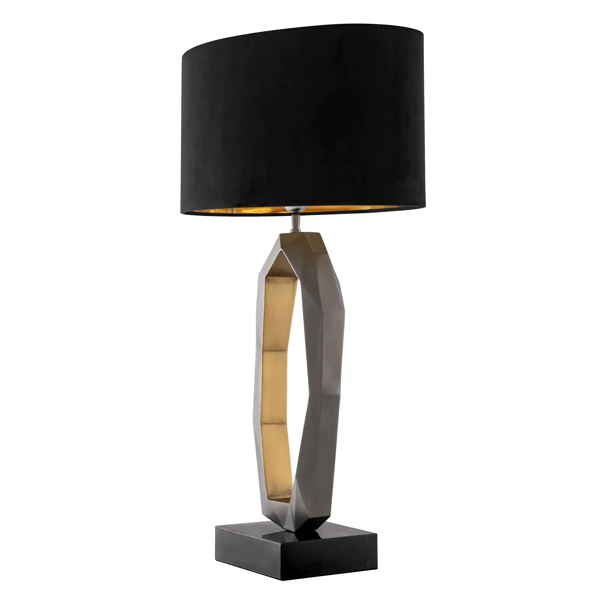 Santos Tischleuchte Gunmetal-Finish Antik Messingfinish schwarzer Marmorsockel - HomeDesign Knaus