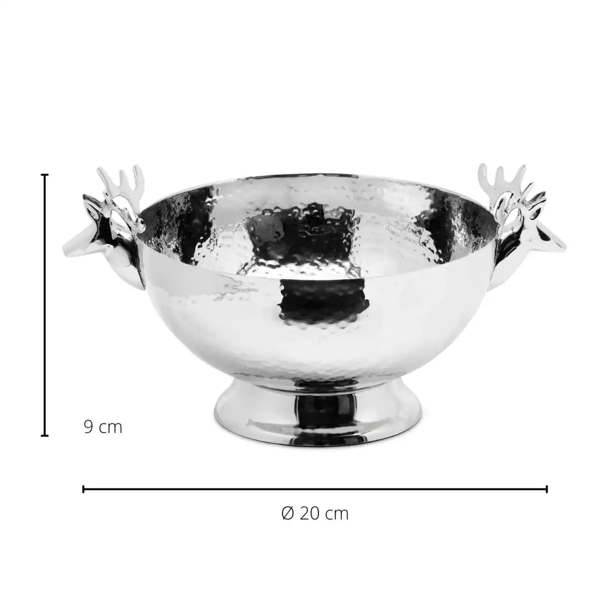 Schale mit Rentier-Köpfen, gehämmert, Edelstahl glänzend vernickelt, 28 cm - HomeDesign Knaus