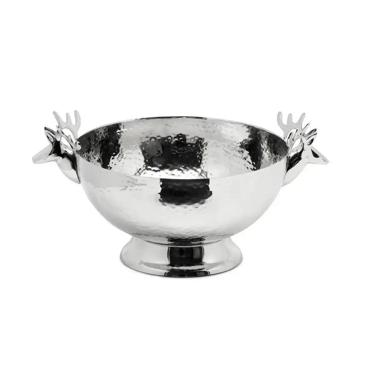 Schale mit Rentier-Köpfen, gehämmert, Edelstahl glänzend vernickelt, 28 cm - HomeDesign Knaus