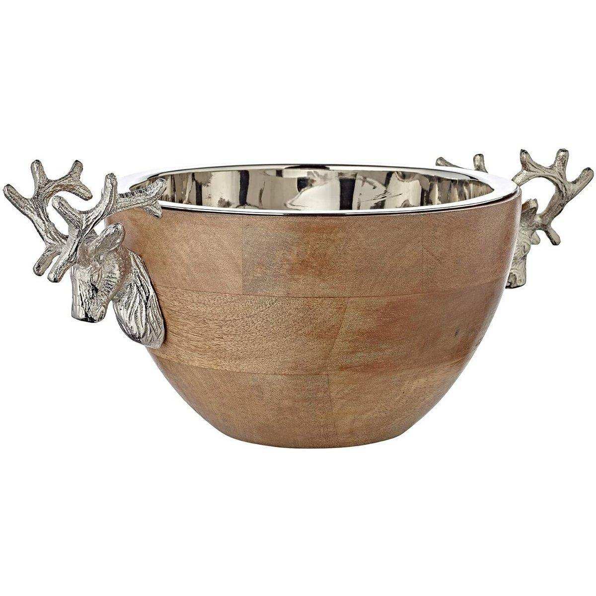 Schale Snackschale Dekoschale Hirsch, Mangoholz, Aluminium vernickelt - HomeDesign Knaus