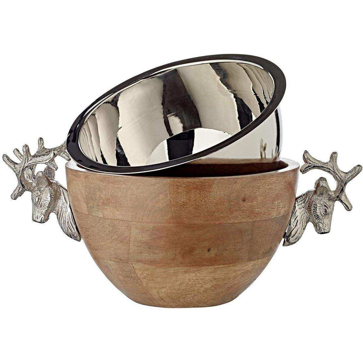 Schale Snackschale Dekoschale Hirsch, Mangoholz, Aluminium vernickelt - HomeDesign Knaus