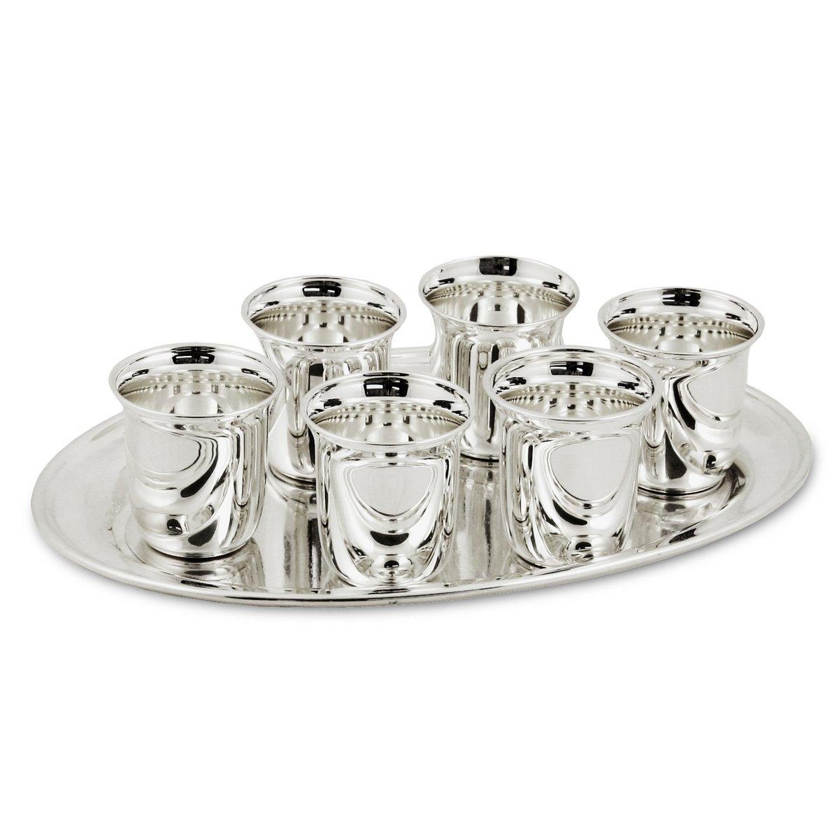 EDZARD Schnapsset 7-teilig, 6 Becher und Tablett, schwerversilbert, 22x15 cm, Becher H 5 cm, Füllmenge 4 cl - HomeDesign Knaus