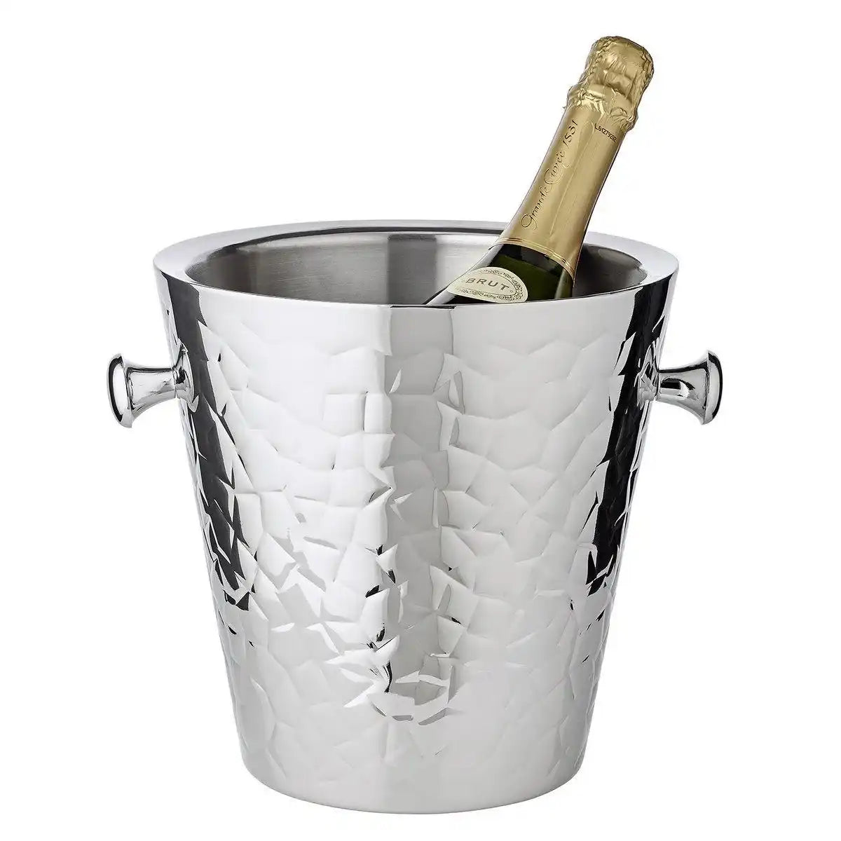 Sektkühler Capri mit Griffen, Edelstahl hochglanzpoliert, außen gemustert 22 cm - HomeDesign Knaus
